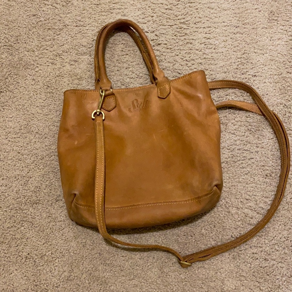 Sseko Designs vintage satchel in oiled cognac